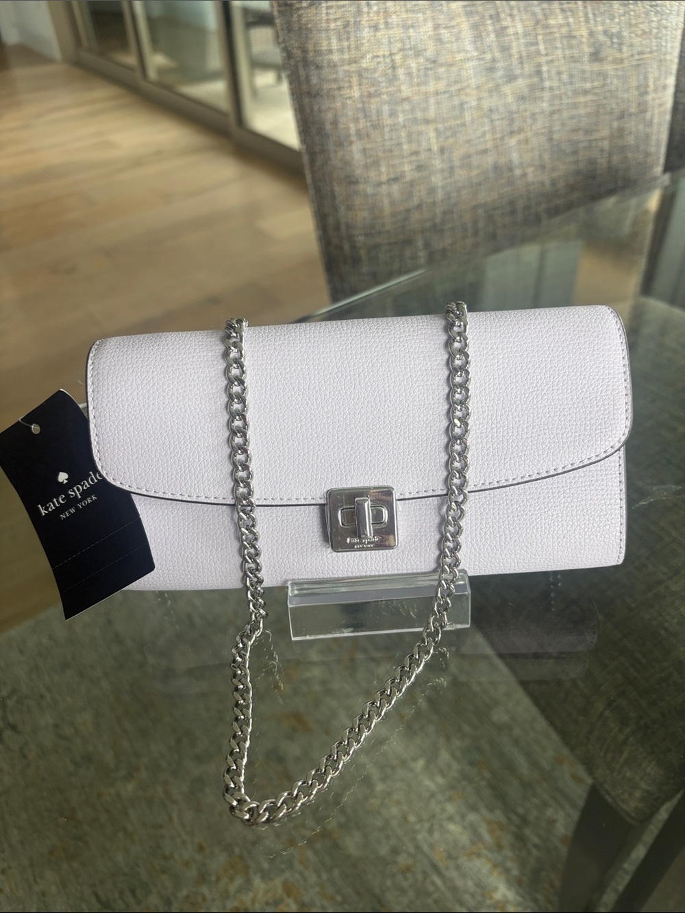 kate spade Lilac Pebbled Leather Chain Clutch